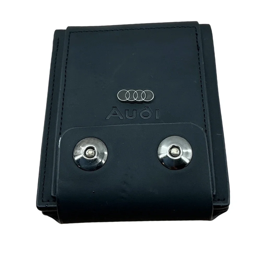 Audi Mens Black Leather Bifold Wallet Snap Closure ID Window Car Logo Accessory